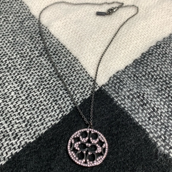 Coach Pave Lavender Stone Signature Disc Necklace - Picture 2 of 4